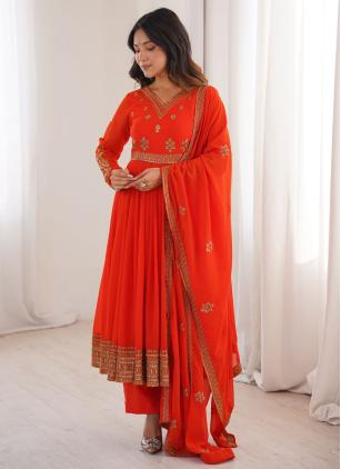 
                      Ceremonial Orange Embroidered Anarkali Salwar Kameez