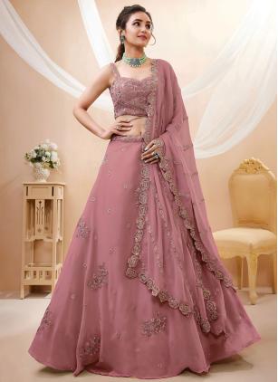 
                      Ceremonial Pink Georgette Dori Work Designer Lehenga Choli