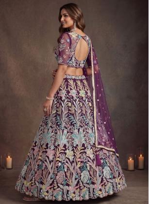 
                      Ceremonial Purple Embroidered Lehenga Choli With Dupatta