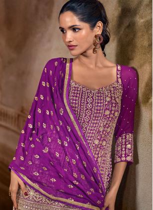
                      Purple Georgette Embroidered Readymade Salwar Kameez