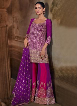 
                      Purple Georgette Embroidered Readymade Salwar Kameez
