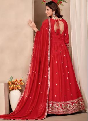 
                      Ceremonial Red Embroidered Art Silk Salwar Kameez With Dupatta