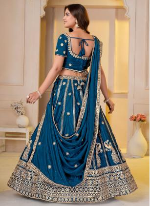 
                      Ceremonial Teal Chinon Designer Lehenga Choli