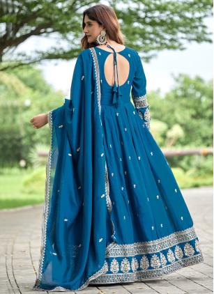 
                      Teal Embroidered Art Silk Embroidered Work Anarkali Salwar Kameez