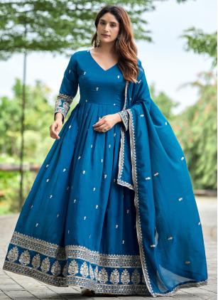 
                      Teal Embroidered Art Silk Embroidered Work Anarkali Salwar Kameez