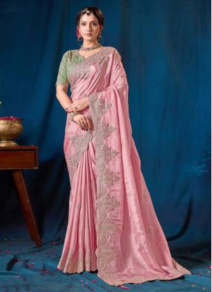 
                      Ceremonial Viscose Embroidered Pink Classic Saree