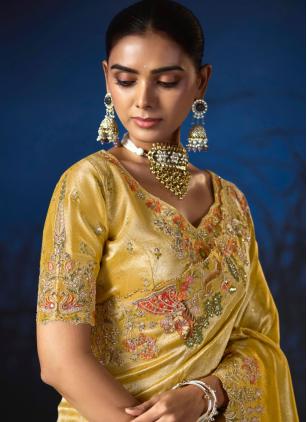 
                      Yellow Silk Embroidered Classic Engagement and Wedding Saree
