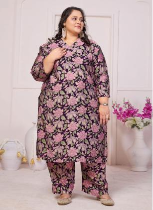
                      Plus Size Chanderi Print Purple Party Wear Kurti