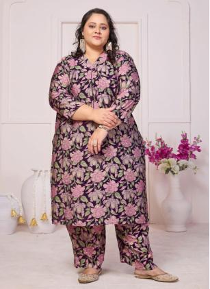 
                      Plus Size Chanderi Print Purple Party Wear Kurti