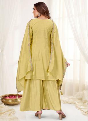 
                      Chanderi Yellow Embroidered Plus Size Salwar Kameez