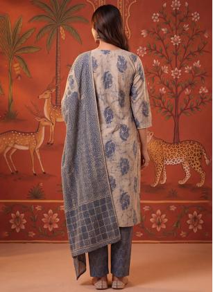 
                      Casual Beige Cotton Printed Readymade Salwar Kameez