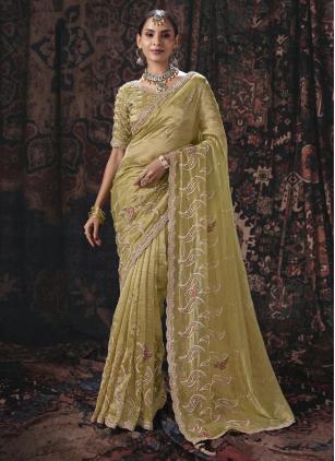 
                      Green Beads Embroidered Sequins Work Trendy Saree