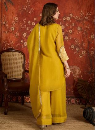 
                      Embroidered Crunchy Yellow Palazzo Salwar Kameez