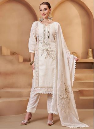 
                      Charming Fancy Embroidered White Salwar suit