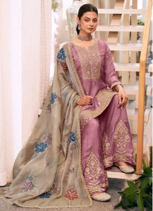 
                      Charming Fandy Embroidered Mauve Palazzo Salwar Kameez