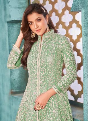 
                      Green Cord Embroidered Net Anarkali Style Salwar Suit