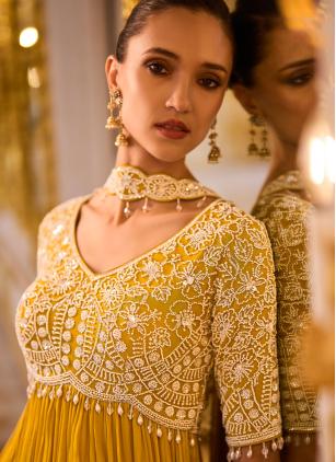 Mustard Embroidered Readymade Salwar Suit