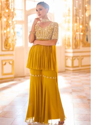 Mustard Embroidered Readymade Salwar Suit
