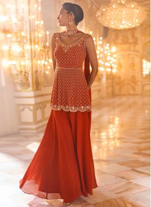 Orange Embroidered Georgette Salwar Kameez