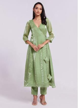 
                      Charming Sea Green Plain Floor Length Kurti