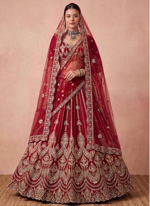 
                      Bridal Silk Beads Embroidered Maroon Lehenga Choli