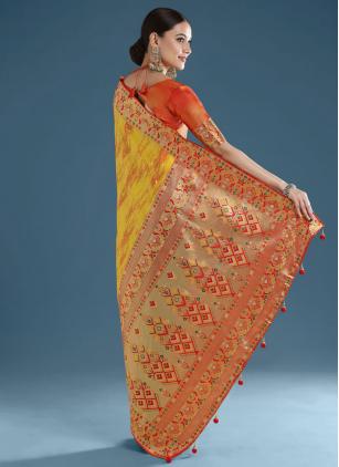 
                      Yellow Tissue Silk Trendy Festive Saree