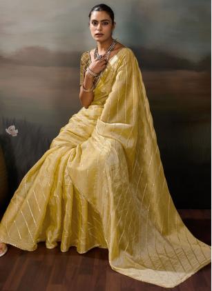 
                      Chiffon Sequins Embroidered Yellow Trendy Saree