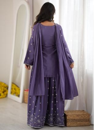 
                      Lavender Chinon Beads Work Full Sleeved Salwar Kameez