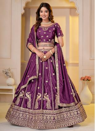 
                      Chinon Ceremonial Wine Embroidered Lehenga Choli