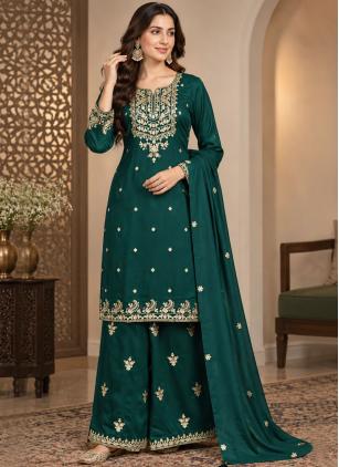 
                      Chinon Embroidered Green Pakistani Salwar Kameez