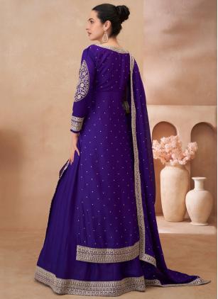 
                      Chinon Embroidered Purple Trendy Readymade Lehenga Choli