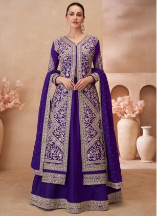 
                      Chinon Embroidered Purple Trendy Readymade Lehenga Choli