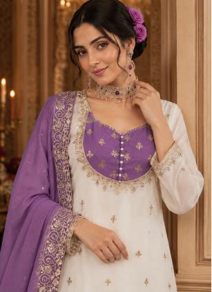 
                      White Chinon Embroidered Trendy Salwar Kameez