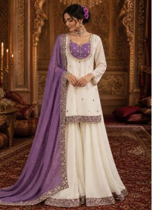 White Chinon Embroidered Trendy Salwar Kameez