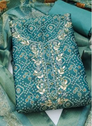 
                      Cotton Bandhej Print Aqua Blue Pant Style Suit