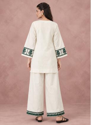 
                      Cotton Embroidered Off White Casual Kurti