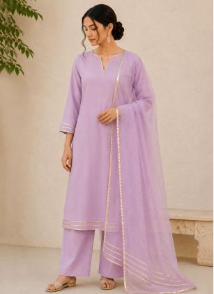 
                      Cotton Lavender Lace Work Plus Size Salwar Kameez