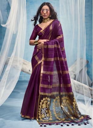 
                      Cotton Purple Weaving Work Trendy Saree
