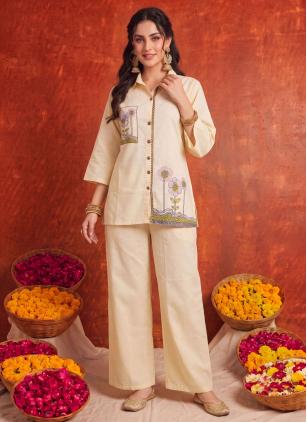 
                      Cream Cotton Printed Casual Kurti