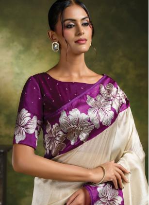 
                      Cream Ceremonial Organza Embroidered Classic Saree