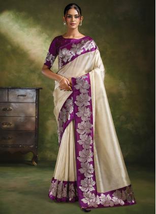 
                      Cream Ceremonial Organza Embroidered Classic Saree