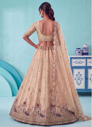 
                      Cream Ceremonial Silk Embroidered Trendy Lehenga Choli