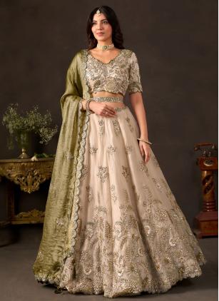 
                      Cream Fandy Dori Work Trendy Lehenga Choli For Wedding