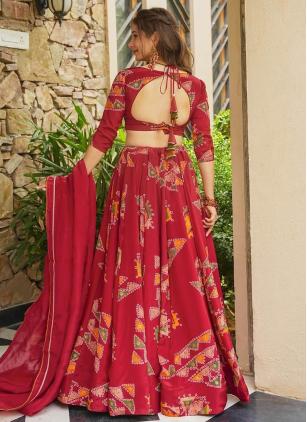 
                      Crepe Silk Digital Print Red Trendy Lehenga Choli