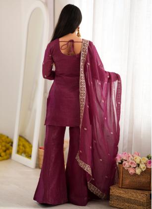 
                      Crunchy Burgundy Palazzo Salwar Kameez