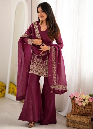 
                      Crunchy Burgundy Palazzo Salwar Kameez