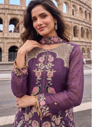 
                      Crunchy Embroidered Purple Palazzo Salwar Kameez