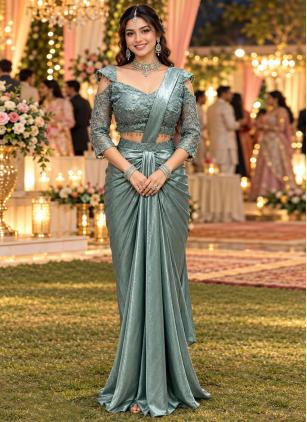 
                      Crush Sea Green Classic Party Wear Saree
