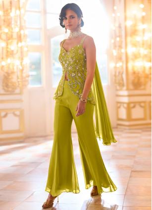 Green Georgette Beads Work Palazzo Salwar Suit