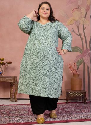 
                      Casual Green Cotton Printed Casual Kurti in Plus Size